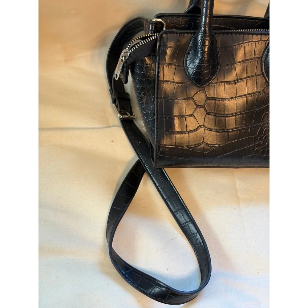 Wild Fable Satchel Bag Women Small Croc Embossed Black Crossbody Faux Leather
